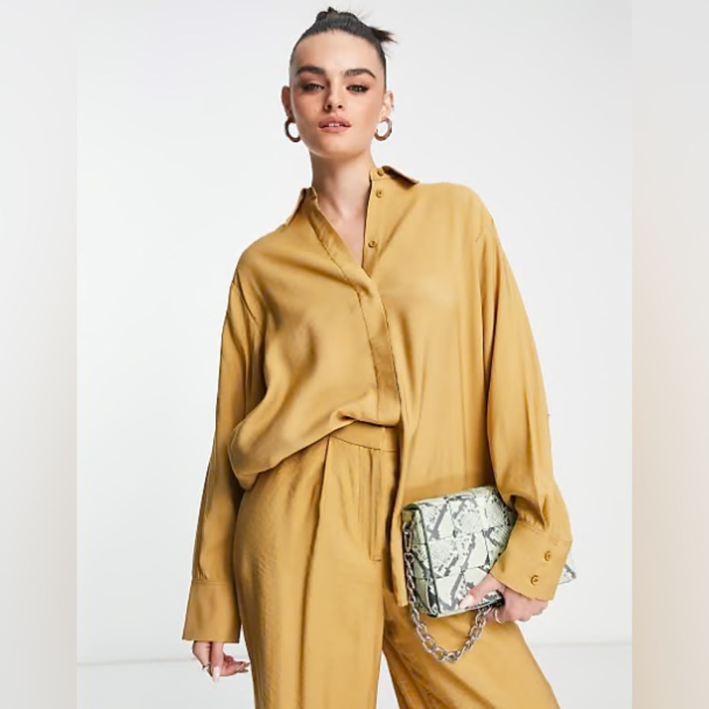 ASOS EDITION oversized slouchy shirt in caramel